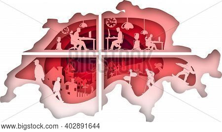 Vector Switzerland In Paper Art Style. Digital Art