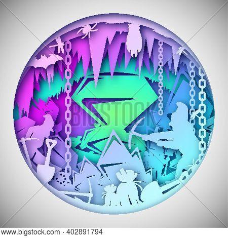 Vector Mine In Paper Art Style. Digital Art