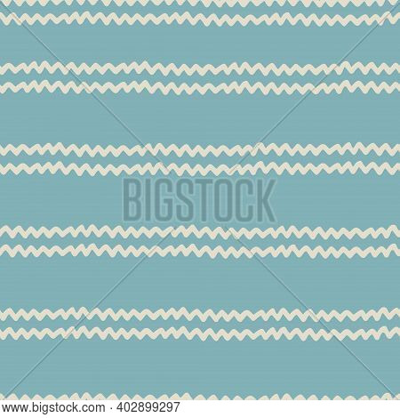 Seamless Repeating Pattern With Hand Drawn Wavy Double Lines On Blue Background In Rustic Style For 