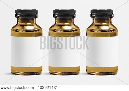 Amber injection vial glass bottle with blank white label