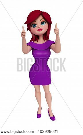 Illustration Of 3d Girl With Thumsup Pose.