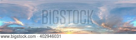 Hdr Panorama Of Sunset Sky With Clouds Without Ground, For Easy Use In 3D Graphics And Panorama For
