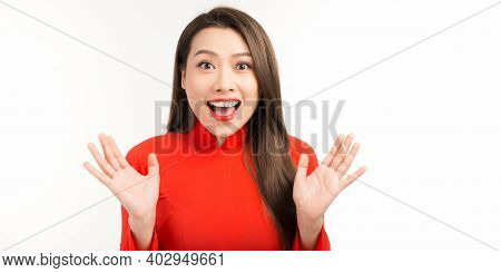 Woman In Vietnamese Tranditional  Costume Being Surprised