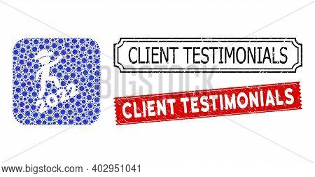 Vector Mosaic Gentleman Climbing 2022 And Grunge Client Testimonials Seal Stamps. Mosaic Gentleman C
