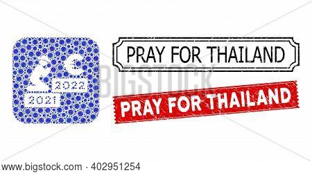 Vector Mosaic Gentleman Pray Euro 2022 And Grunge Pray For Thailand Seal Stamps. Mosaic Gentleman Pr