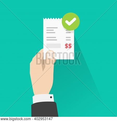 Person Holding Success Approved Payment Paper Receipt Bill Invoice Vector Flat Cartoon Isolated, Man