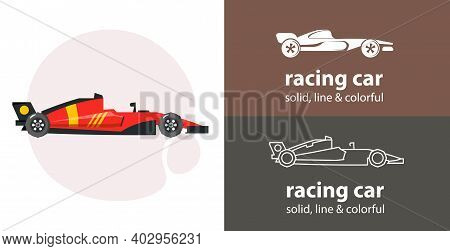Racing Car Isolated Vector Icon. Racing Sport Line Solid Flar Icon