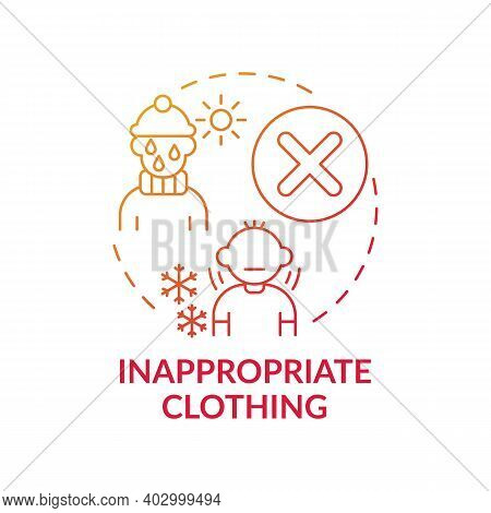 Inappropriate Clothing Red Gradient Concept Icon. Sign Of Parental Neglect. Damage To Kids Health, W