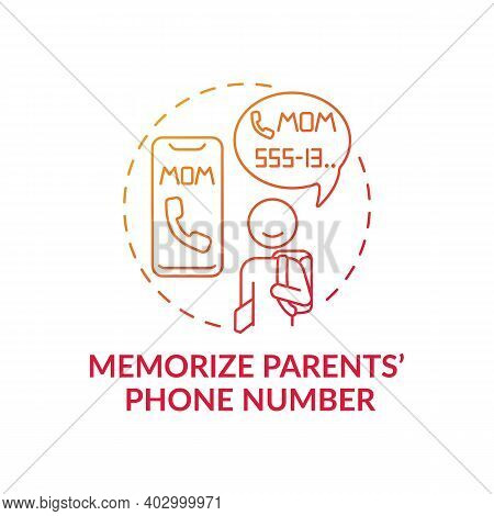 Memorize Parents Phone Number Red Gradient Concept Icon. Teach Kid How To Call Mom, Remember Informa