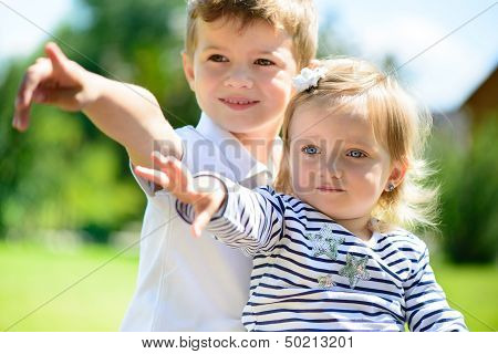 Little Brother And Sisiter Pointing