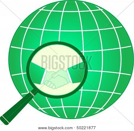 international financial sign with handshake and planet