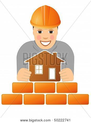 happy builder with house