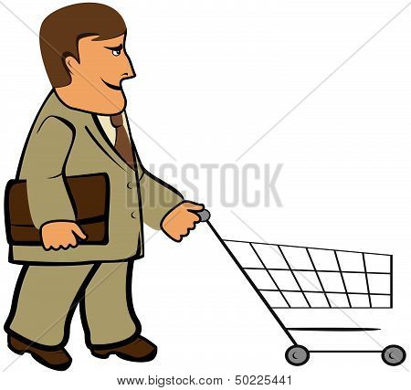 man with portfolio and shopping cart