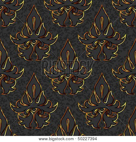 seamless floral damask black, gold background