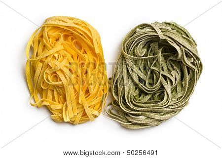 Italian pasta tagliatelle on white background