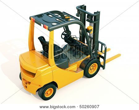 Modern forklift truck on light background