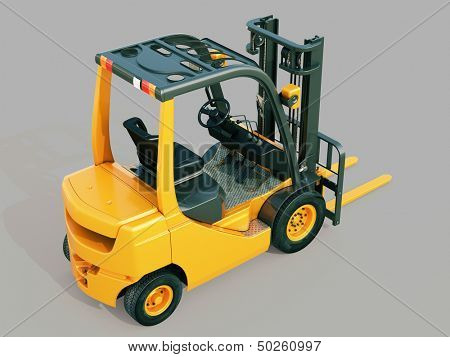 Modern forklift truck on gray background