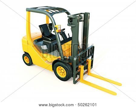 Modern forklift truck on light background