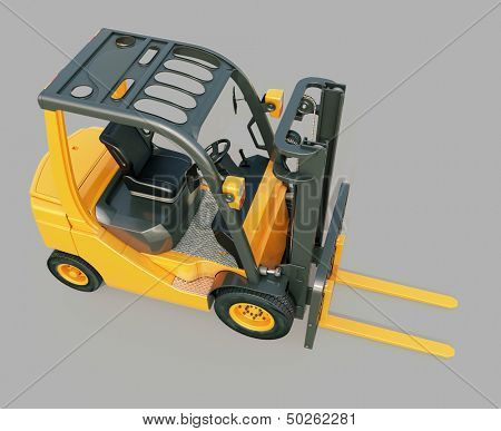 Modern forklift truck on gray background