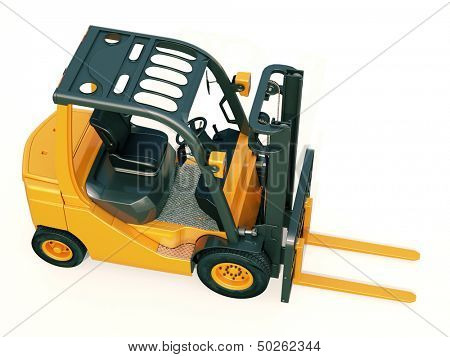 Modern forklift truck on light background