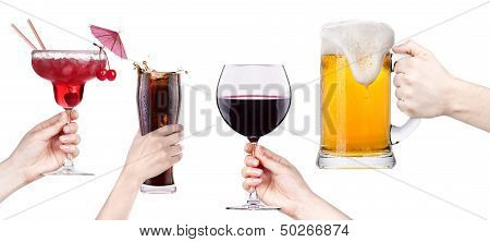 collage with alcohol cocktails