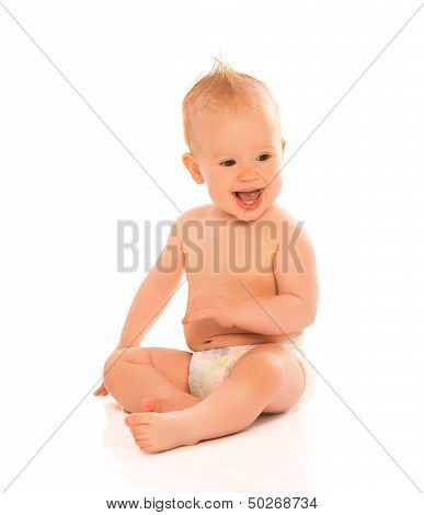 Happy Beautiful Baby In A Diaper Isolated