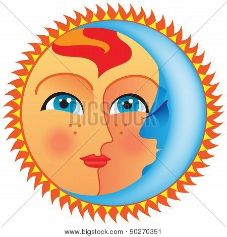 Day and Night, Sun And Moon Cartoon Style