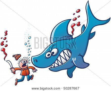 Angry shark facing aggressively a finner