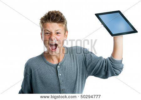 Angry Teen About To Smash Tablet.