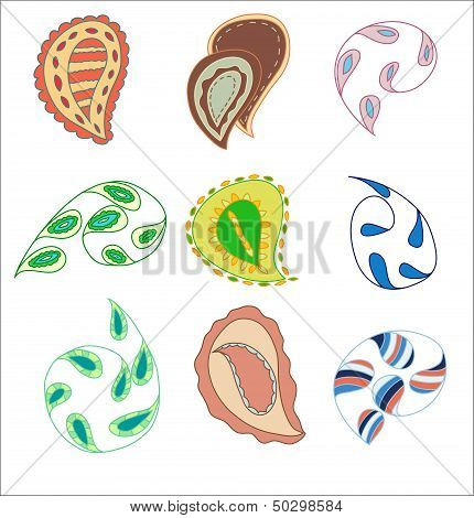 Hand draw abstract paisley, flower and leaf figure set