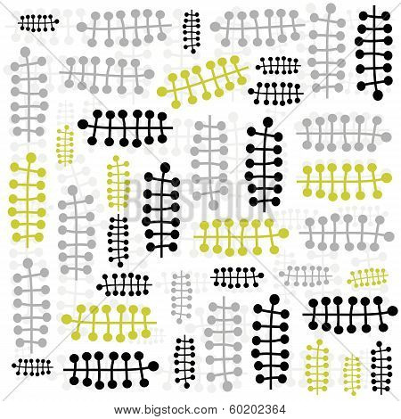 delicate floral black gray gereen retro pattern on white