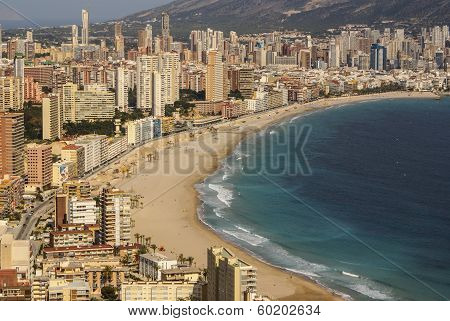 Benidorm - City Of Skyscrapers Next To Mediterranean Beach.