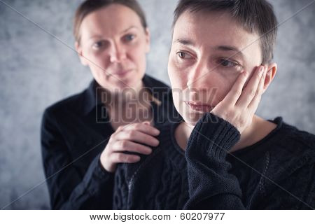Comforting Friend. Woman Consoling Her Sad Friend.