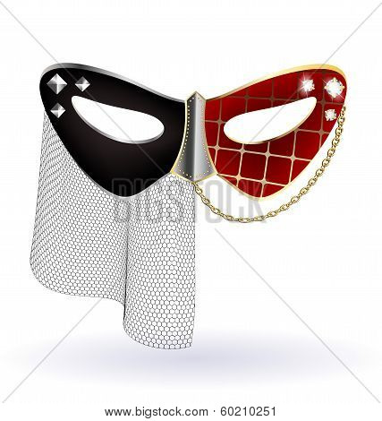 red-black carnival mask with veil