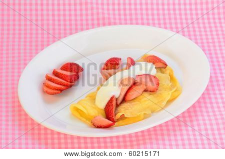 Strawberry Crepe On Pink Gingham