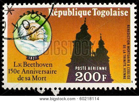 TOGO - CIRCA 1977: A stamp printed by Togo, shows Beethoven piano and portrait, circa 1977 