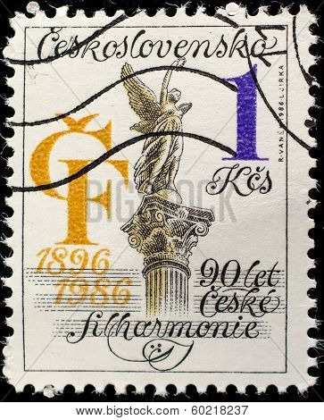 CZECHOSLOVAKIA - CIRCA 1986: Stamp, printed in Czechoslovakia devoted to 90 years to Czech philharmonic society, circa 1986