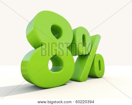 Eight percent off. Discount 8%. 3D illustration.