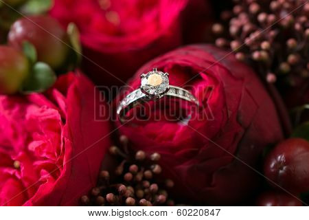 Wedding Rings And Roses Bouquet