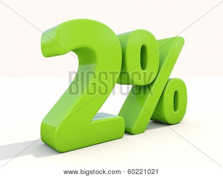 Two percent off. Discount 2%. 3D illustration.