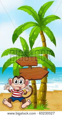 Illustration of a boastful monkey at the beach near the arrowboards