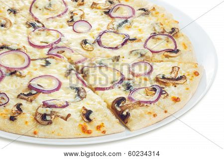 Pizza With Mushrooms Closeup