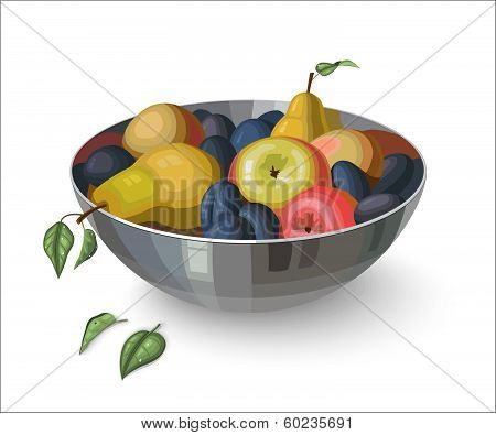Bowl with fruits, isolated on white background