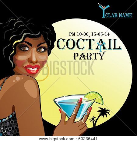 Smiling Mulatto With Coctail.coctail Party.design Template