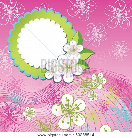 Spring Design Template.cherry Flowers And Line In Background