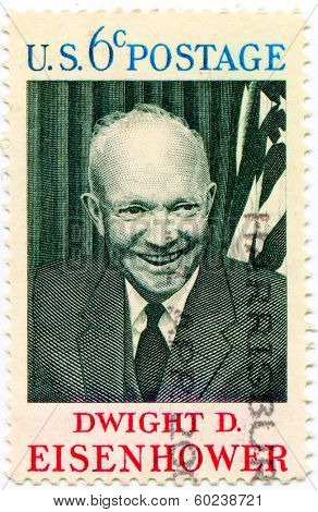 USA -CIRCA 1969: Postage stamp printed in USA showing the 34th President of the United States, Gen. Dwight D. Eisenhower, circa 1969