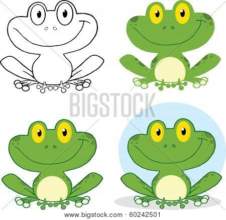 Small Smiling Frog Cartoon Character. Set Collection