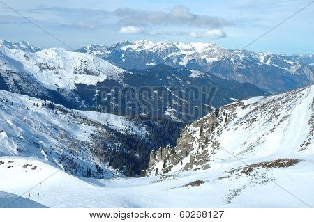 Peaks And Valley In Alps In Winter
