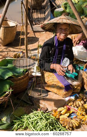 Burmese Traditional Open Market With Vegetable
