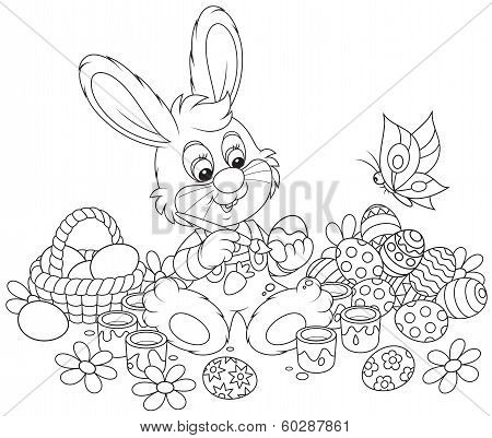 Little Bunny paints Easter eggs